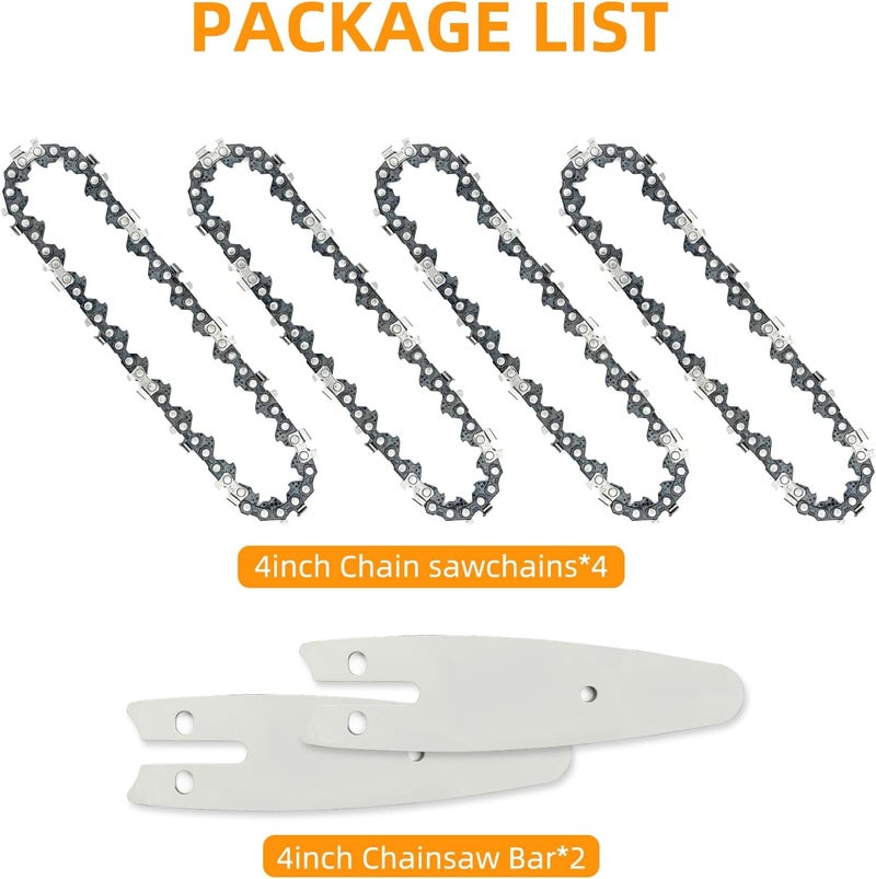 JINFFR 4 Inch Mini Chainsaw Chain and Bar for Replace Blade Pruner Mini Chainsaw Hand Held 4 Inch Cordless Chainsaw Chains 1/4"LP .043" Gauge 28 Drive Links for Wood Cutting [4Chains + 2Bars] - Image 5